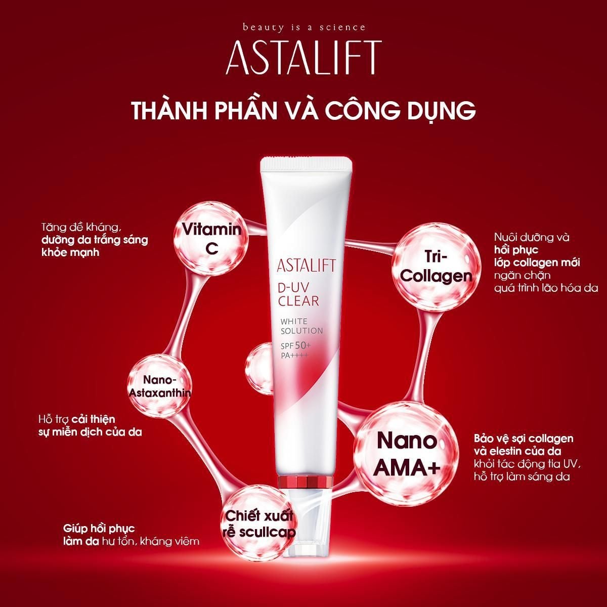  Kem Chống Nắng ASTALIFT D-UV Clear White Solution SPF50+ PA++++ Thay Thế Kem Lót, Chăm Sóc Da Hư Tổn 30ml 