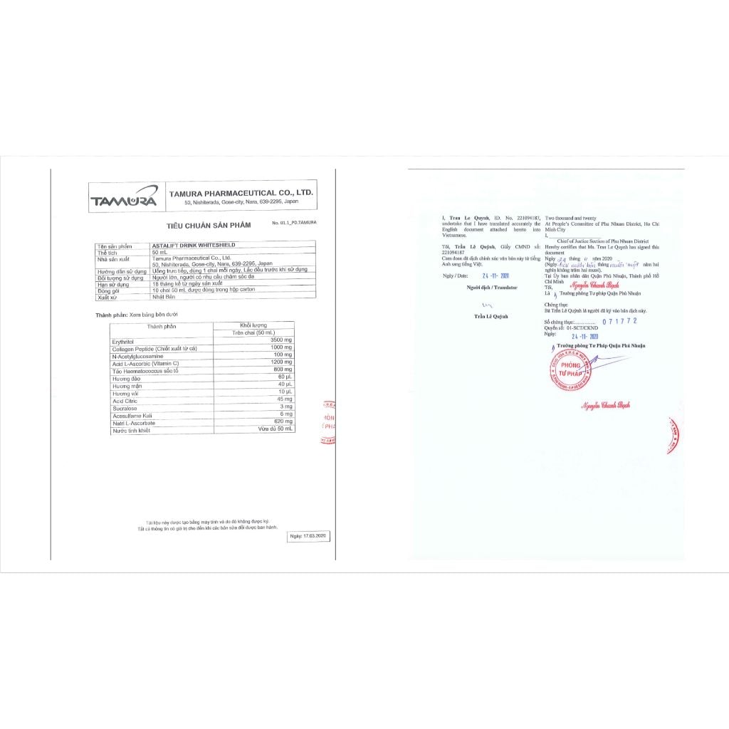  [Combo 20 chai] Nước Uống ASTALIFT Drink White Shield Collagen Dưỡng Da 