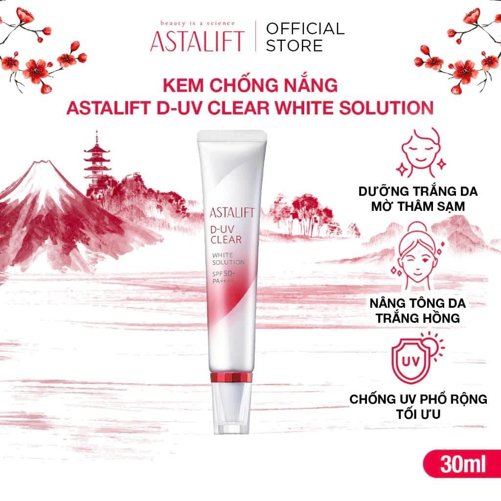  Kem Chống Nắng ASTALIFT D-UV Clear White Solution SPF50+ PA++++ Thay Thế Kem Lót, Chăm Sóc Da Hư Tổn 30ml 