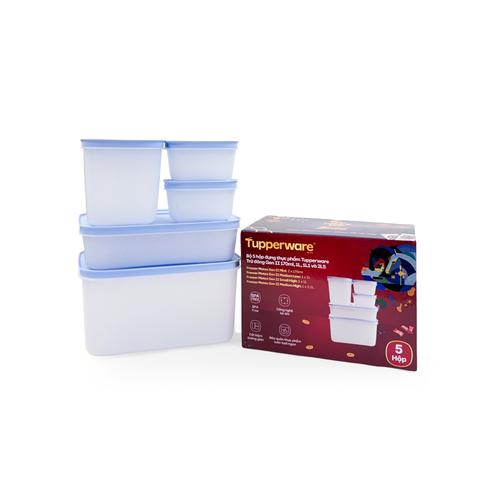 Bộ 5 hộp đựng thực phẩm Tupperware trữ đông Gen II 170ml, 1L, 1L1 và 2L5