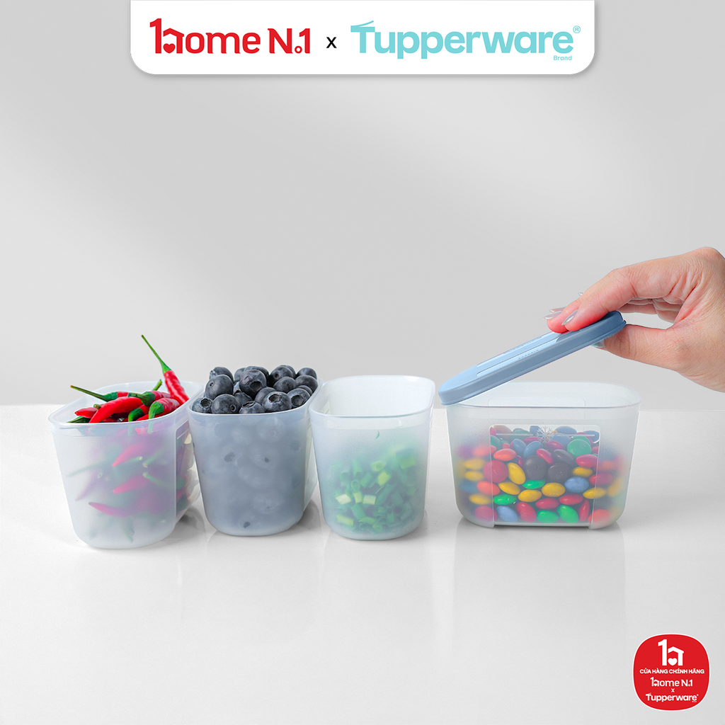 Bộ 4 Hộp Đựng Thực Phẩm Tupperware Trữ Đông Gen I Mini 300ml Nắp Sheer Cobalt