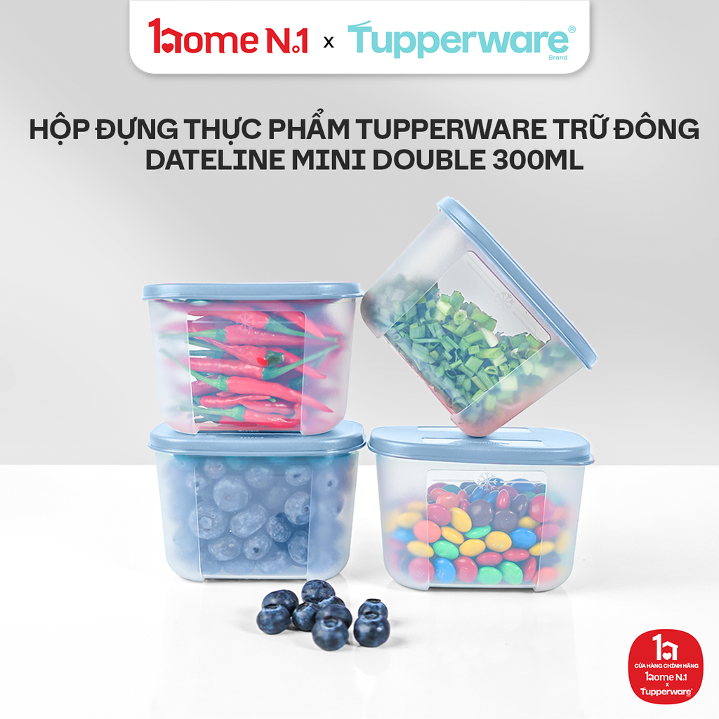 Bộ 4 Hộp Đựng Thực Phẩm Tupperware Trữ Đông Gen I Mini 300ml Nắp Sheer Cobalt