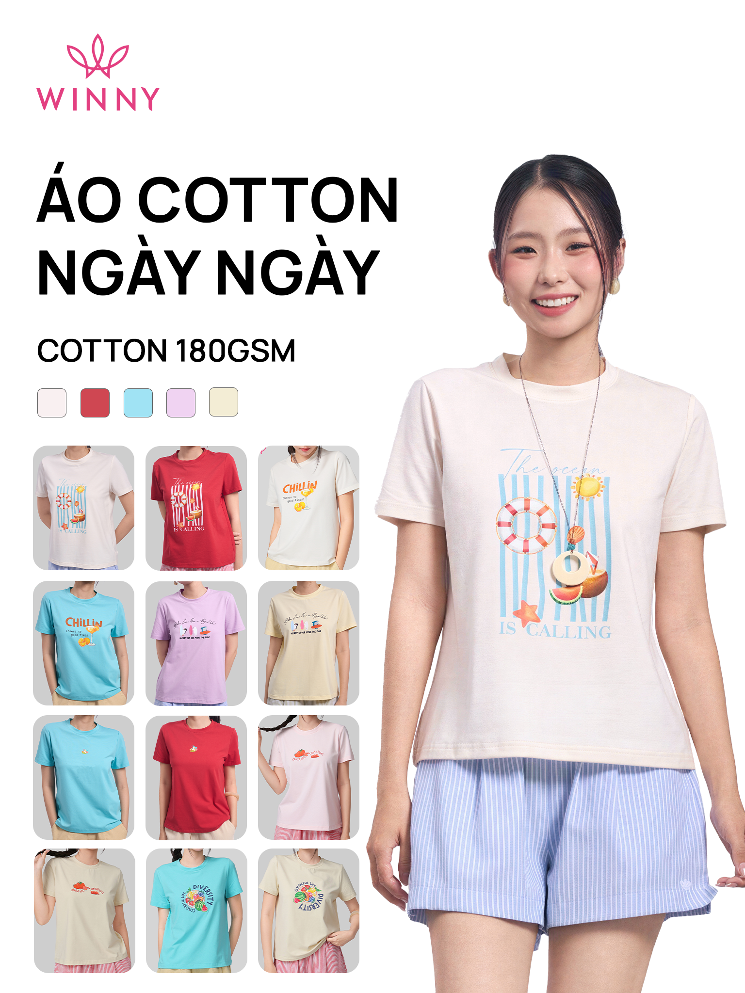 Áo WINNY cotton tay ngắn 180gsm 1HACT26011N