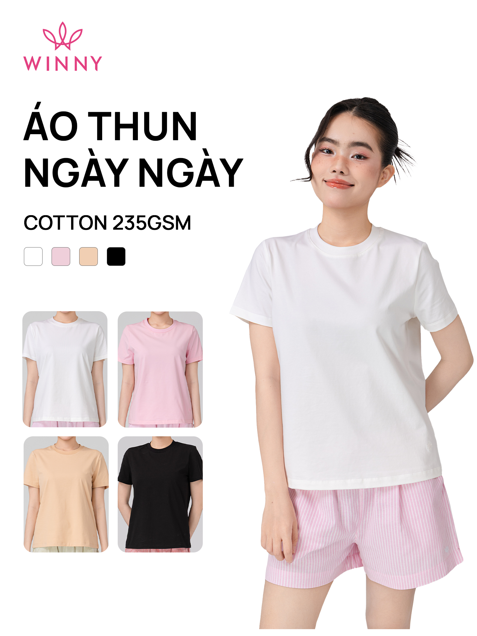 Áo WINNY cotton tay ngắn 235gsm 1HACT26001N