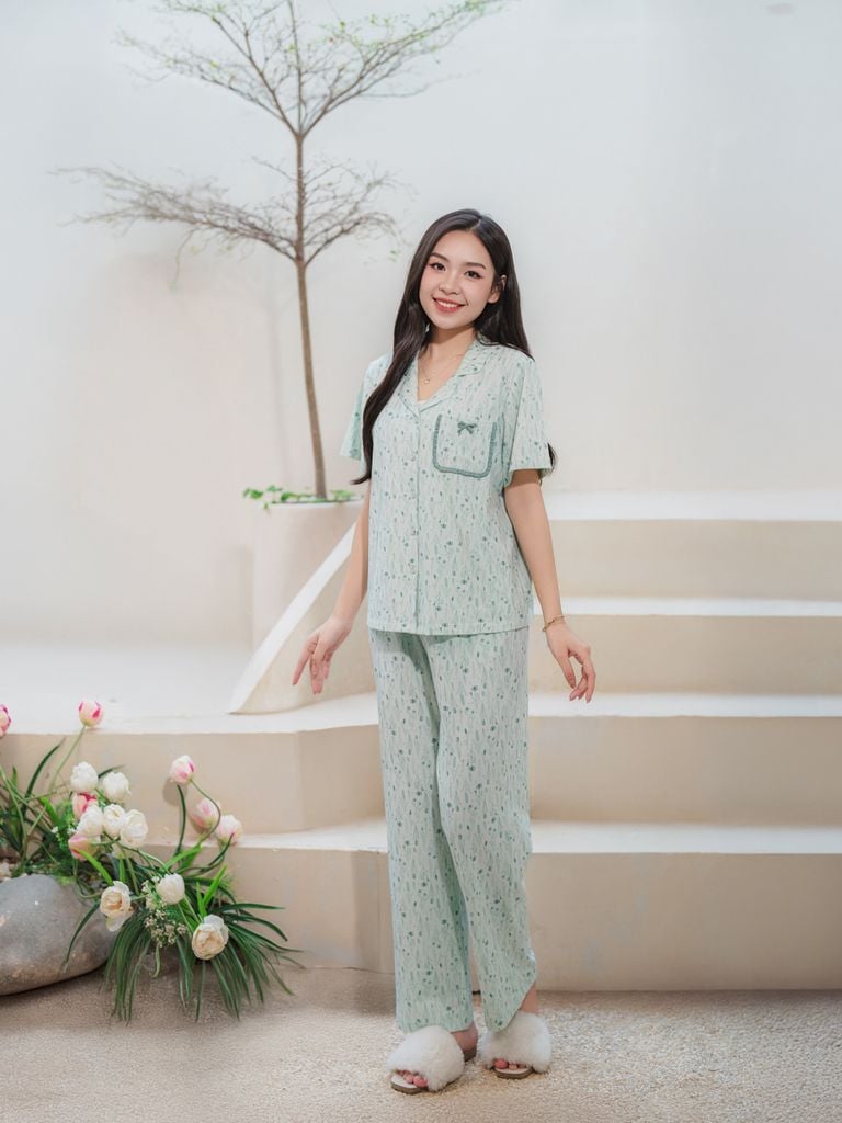 Bộ đồ ngủ Pijama Cotton quần dài tay ngắn  -  1MNCT25051D