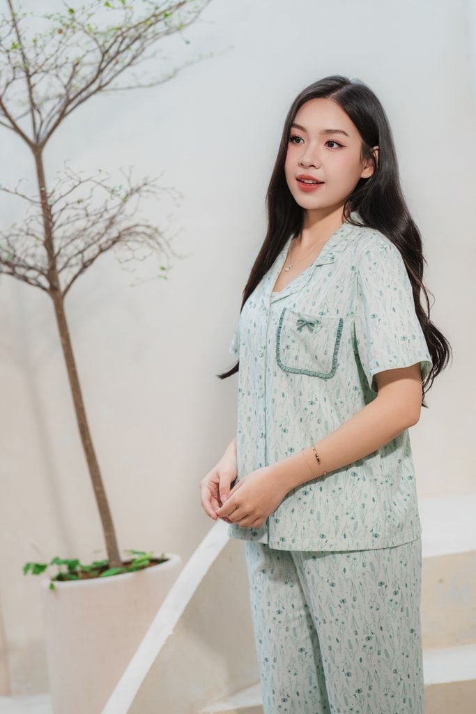 Bộ đồ ngủ Pijama Cotton quần dài tay ngắn  -  1MNCT25051D