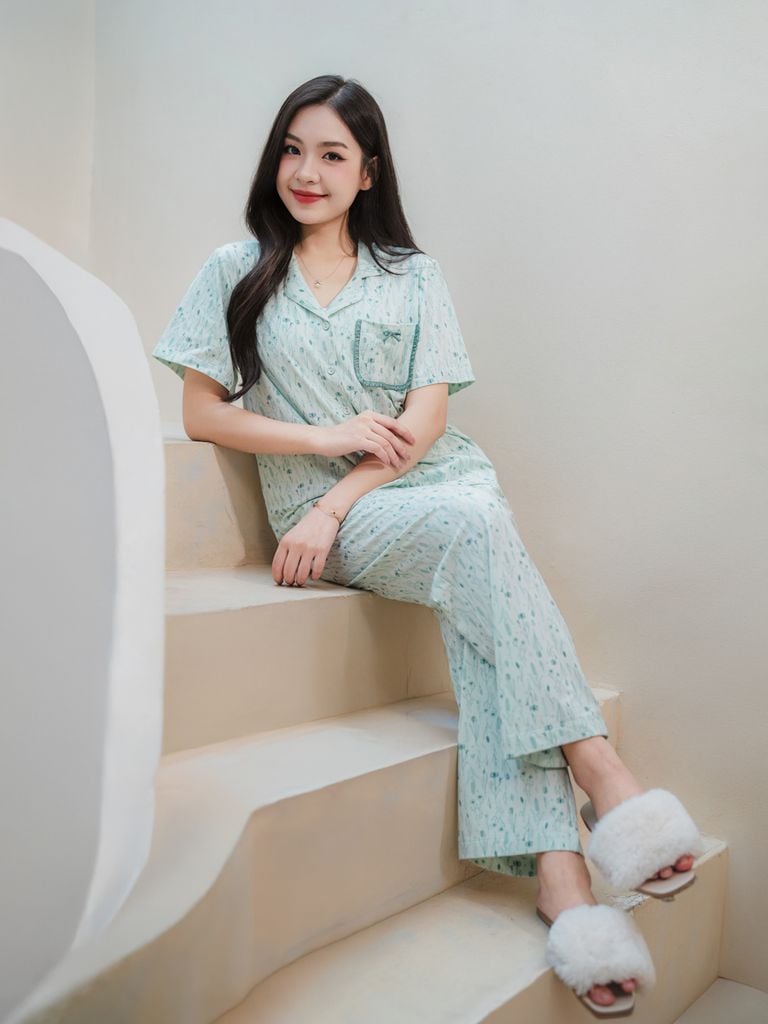 Bộ đồ ngủ Pijama Cotton quần dài tay ngắn  -  1MNCT25051D