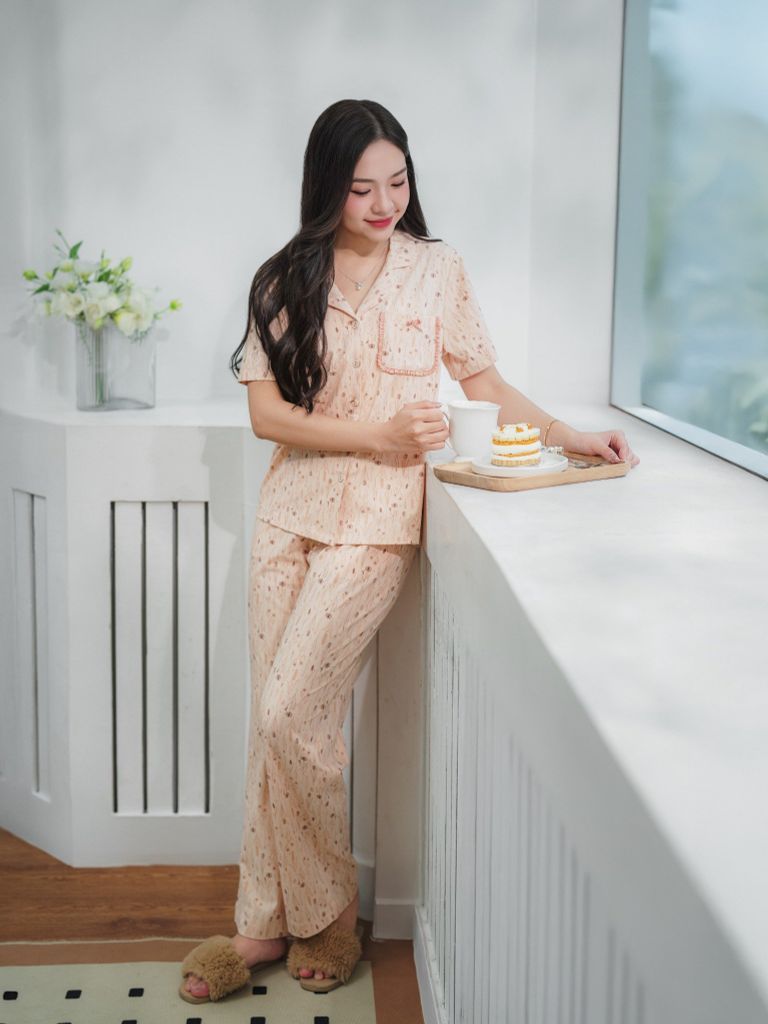 Bộ đồ ngủ Pijama Cotton quần dài tay ngắn  -  1MNCT25051D