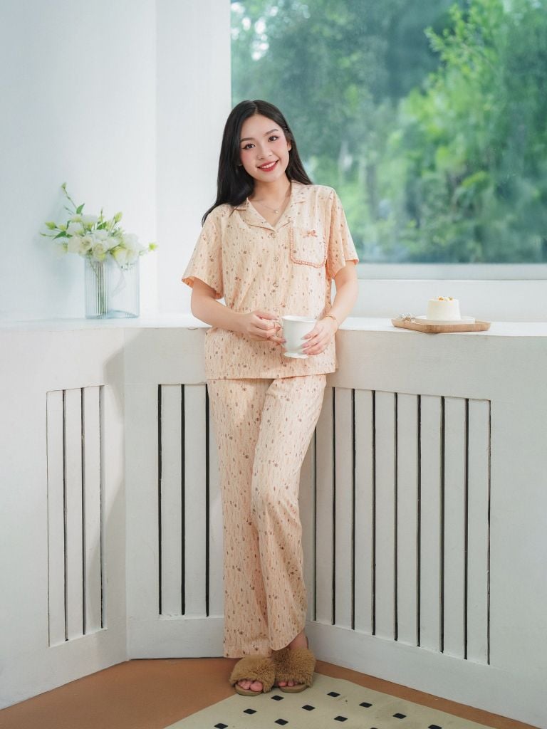 Bộ đồ ngủ Pijama Cotton quần dài tay ngắn  -  1MNCT25051D