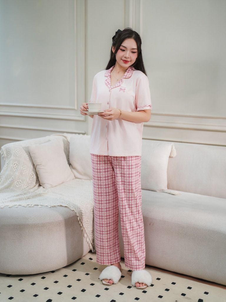 Bộ đồ ngủ Pijama Cotton quần dài tay ngắn  -  1MNCT25106D