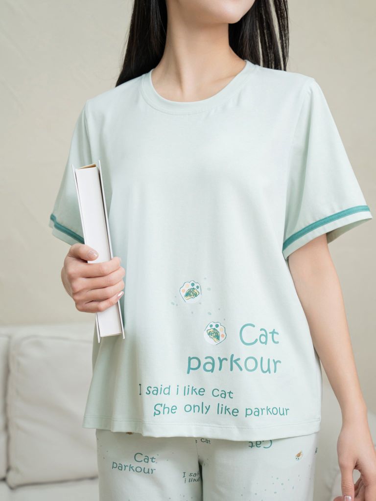 Bộ đồ mặc nhà Cotton quần dài tay ngắn  -  1MNCT25107D