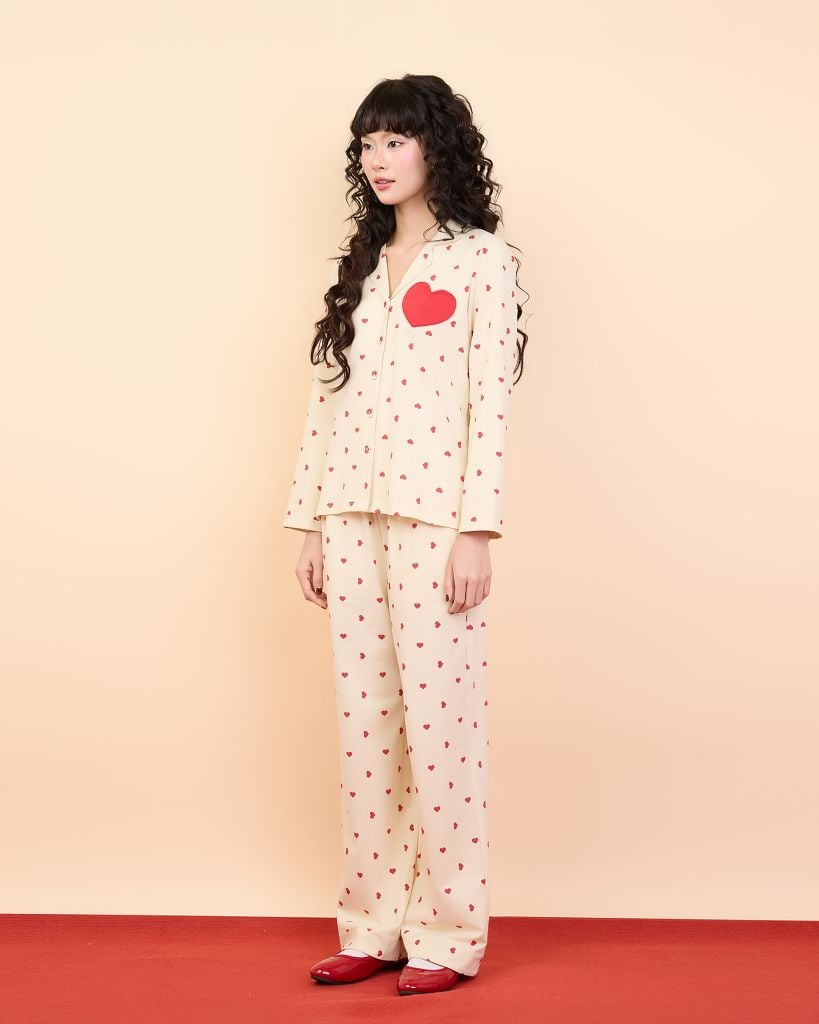 Bộ WINNY mặc nhà cotton CVC quần dài tay dài màu be 1MNCT26001D
