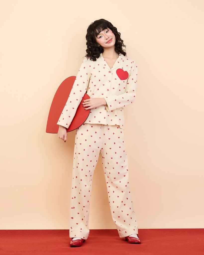 Bộ WINNY mặc nhà cotton CVC quần dài tay dài màu be 1MNCT26001D
