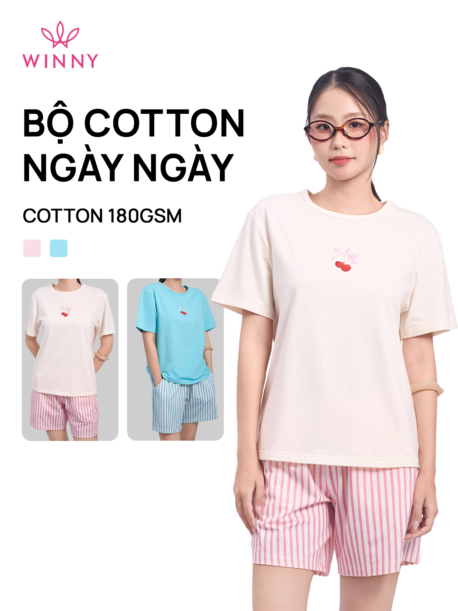 Bộ WINNY cotton quần ngắn tay ngắn 180gsm 1MNCT26002N