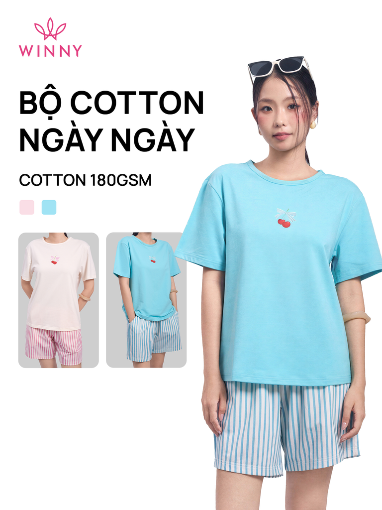 Bộ WINNY cotton quần ngắn tay ngắn 180gsm 1MNCT26002N