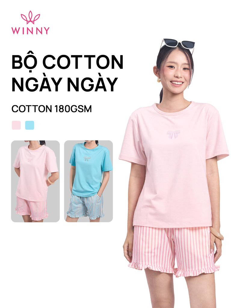 Bộ WINNY cotton quần ngắn tay ngắn 180gsm 1MNCT26003N