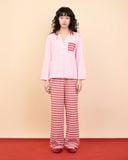  Bộ WINNY mặc nhà cotton CVC quần dài tay dài màu hồng đỏ 1MNCT26007D 