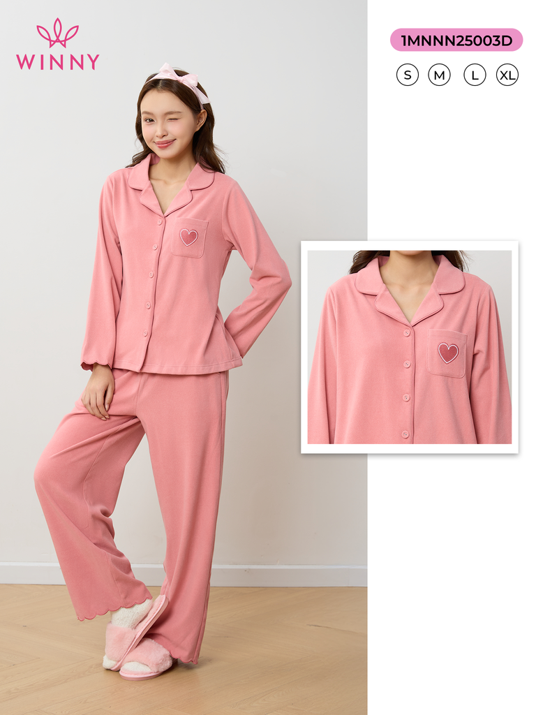 Bộ WINNY mặc nhà nỉ nhung quần dài tay dài màu hồng đậm 1MNNN25003D
