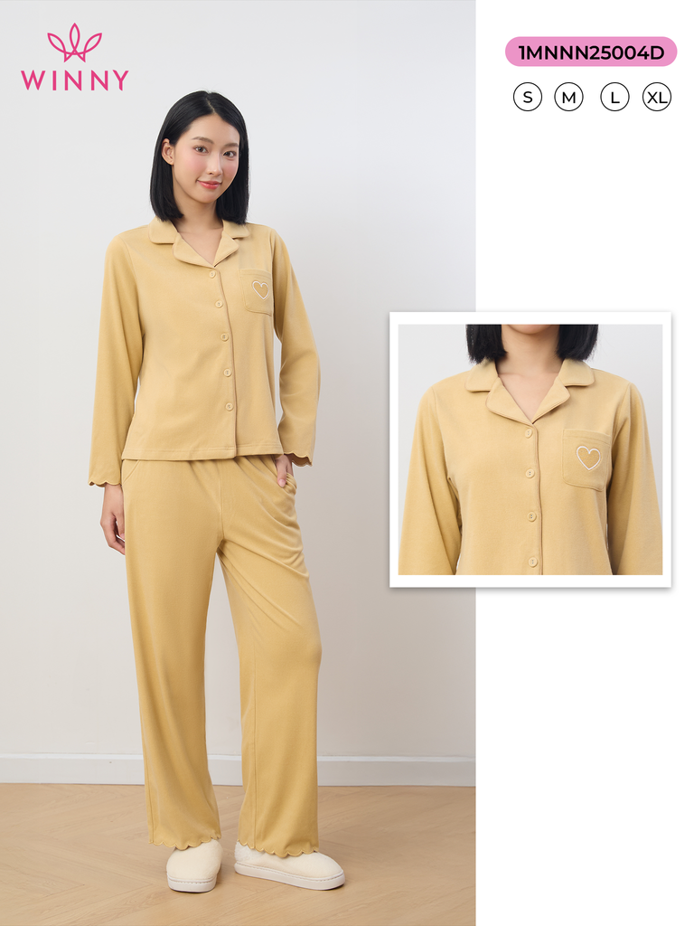 Bộ WINNY mặc nhà nỉ nhung quần dài tay dài màu vàng 1MNNN25004D