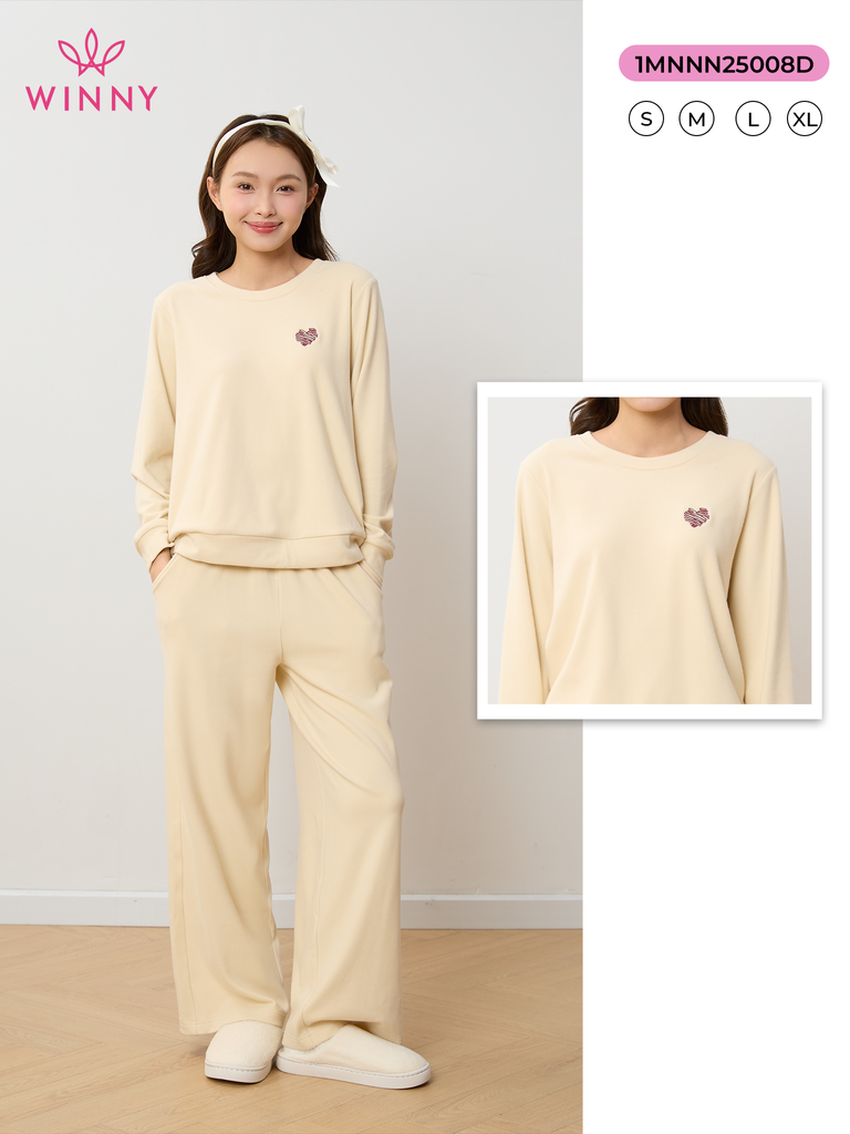 Bộ WINNY mặc nhà nỉ nhung quần dài tay dài màu be nhạt 1MNNN25008D