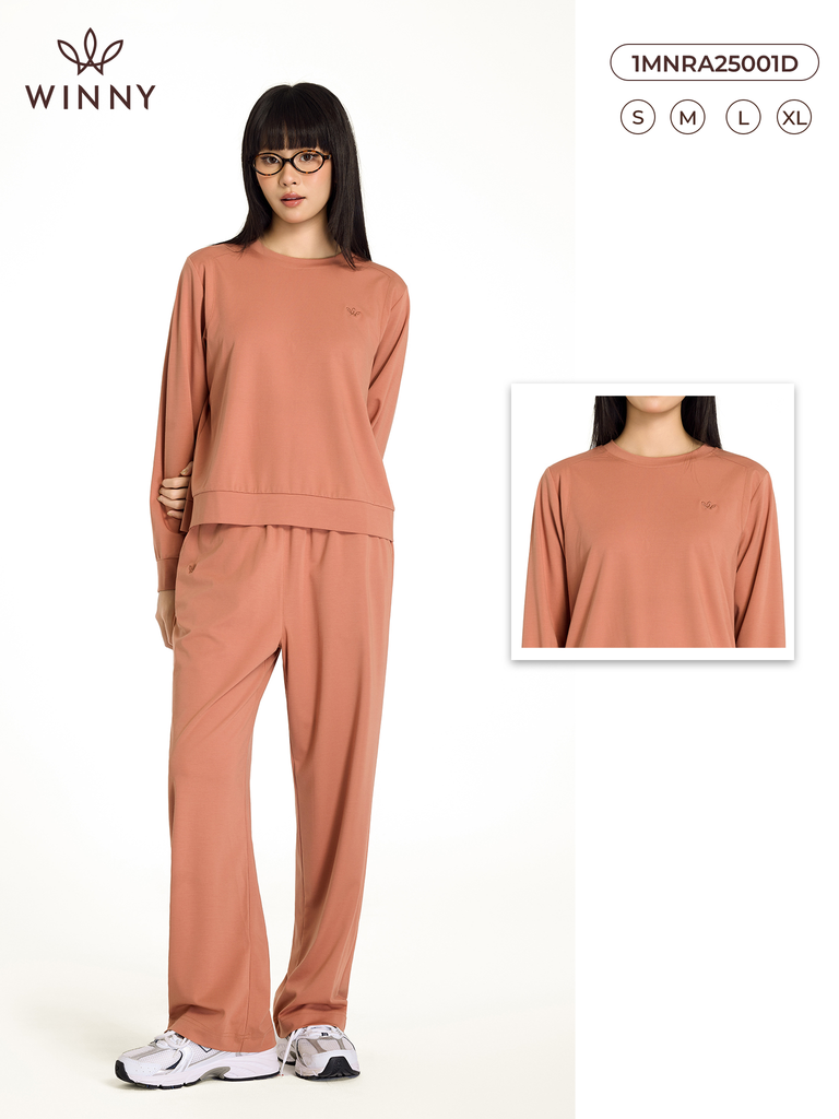 Bộ WINNY mặc nhà rayon spandex quần dài tay dài màu nâu 1MNRA25001D