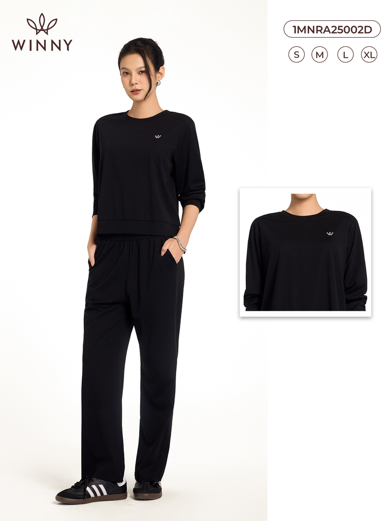 Bộ WINNY mặc nhà rayon spandex quần dài tay dài màu đen 1MNRA25002D