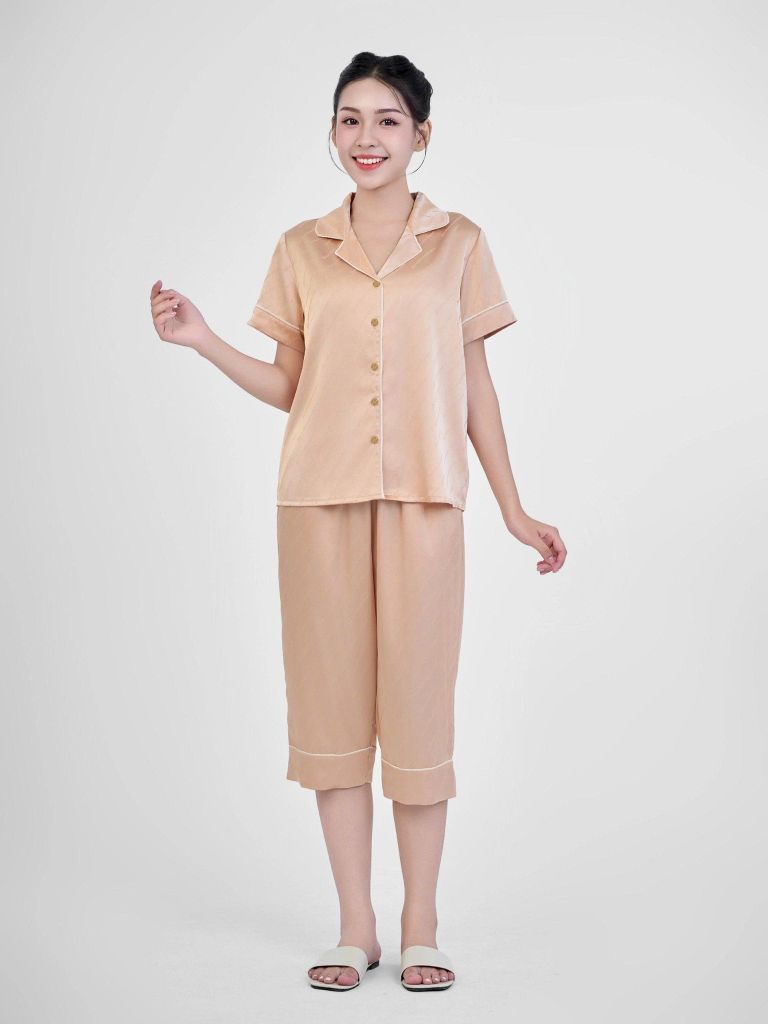 Bộ đồ ngủ Pijama lụa satin quần lửng tay ngắn  -  1MNSA24121N