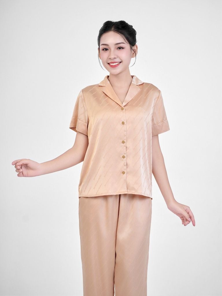 Bộ đồ ngủ Pijama lụa satin quần dài tay ngắn  -  1MNSA24122D