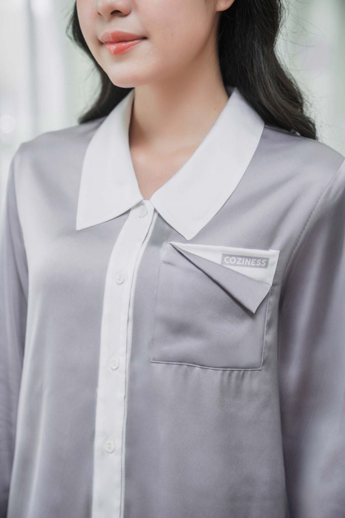 Bộ đồ ngủ Pijama lụa satin quần dài tay dài  -  1MNSA24258D