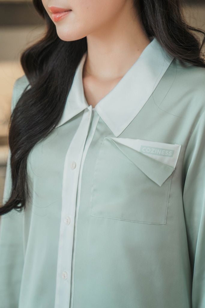 Bộ đồ ngủ Pijama lụa satin quần dài tay dài  -  1MNSA24258D