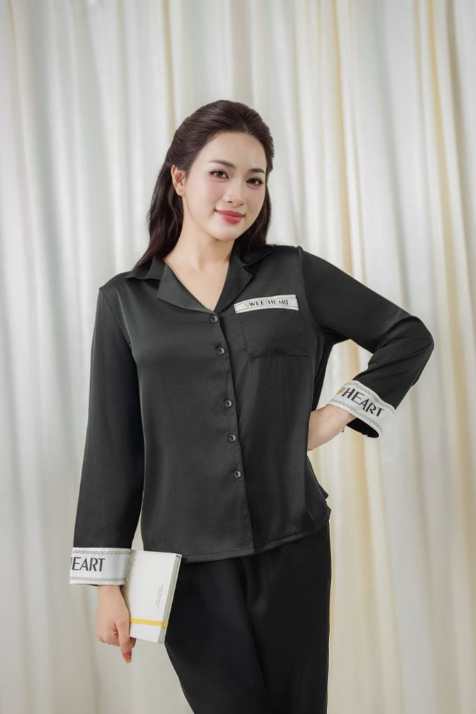 Bộ đồ ngủ Pijama lụa satin quần dài tay dài  -  1MNSA24260D