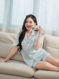  Bộ đồ ngủ Pijama lụa satin quần ngắn tay ngắn  -  1MNSA25070C 