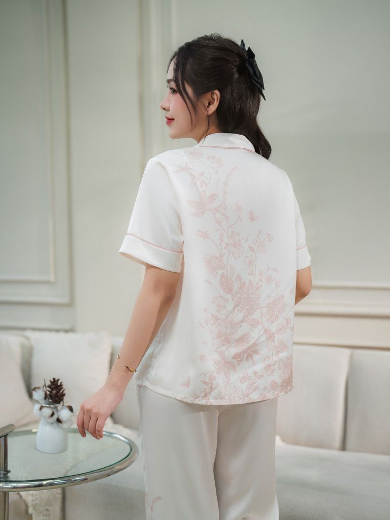Bộ đồ ngủ Pijama lụa satin quần dài tay ngắn  -  1MNSA25072D
