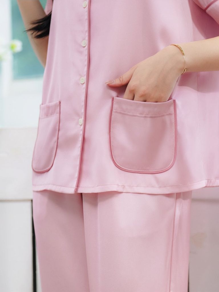 Bộ đồ ngủ Pijama lụa satin quần dài tay ngắn  -  1MNSA25072D