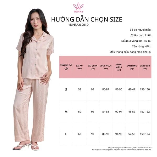 Bộ WINNY sateen pijama quần dài tay ngắn 1MNSA26001D
