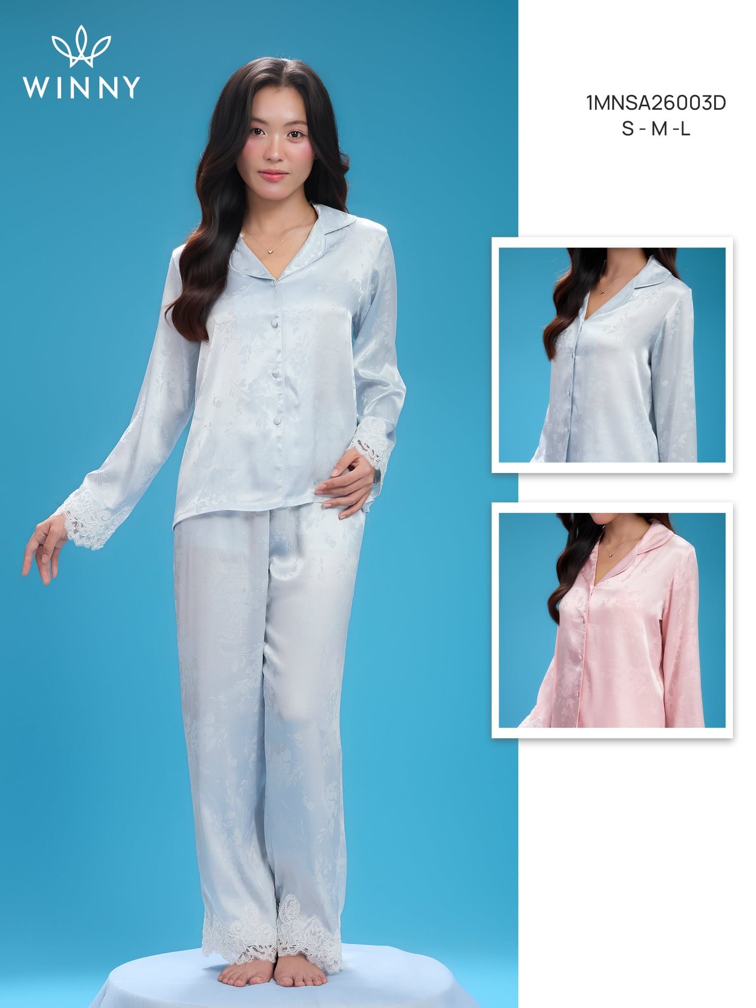 Bộ WINNY sateen pijama quần dài tay dài 1MNSA26003D