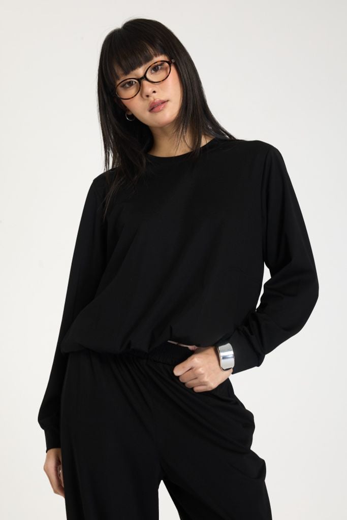 Bộ WINNY mặc nhà rayon spandex quần dài tay dài màu đen 1MNRA25003D