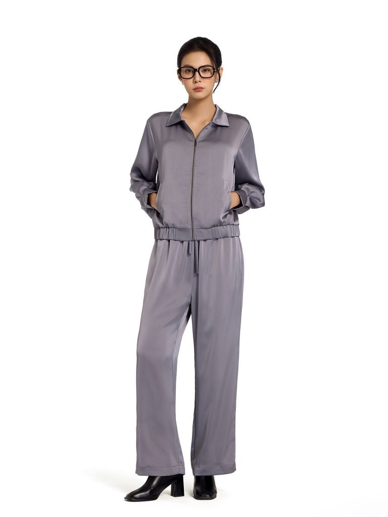 Bộ WINNY satin quần dài tay dài màu xám 1CASA25003D