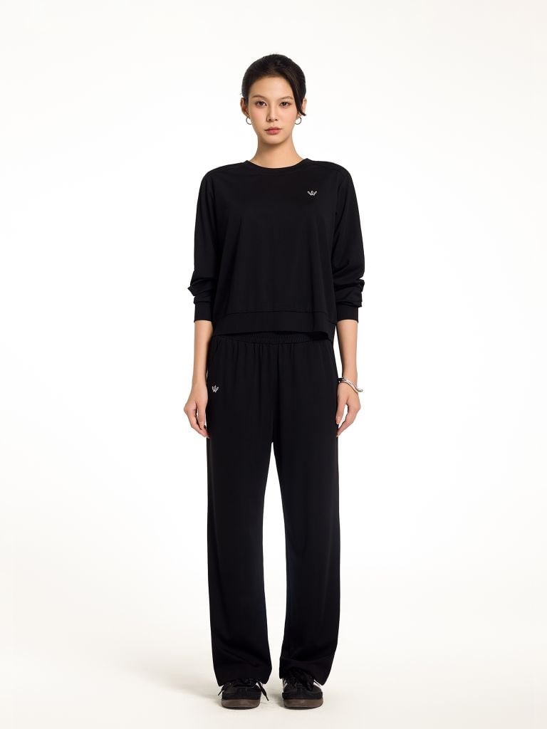 Bộ WINNY mặc nhà rayon spandex quần dài tay dài màu đen 1MNRA25002D