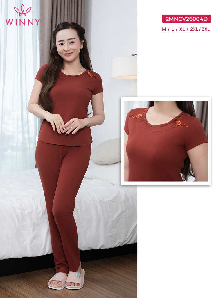 Bộ WONNER by WINNY mặc nhà cotton CVC quần dài tay ngắn màu nâu 2MNCV26004D