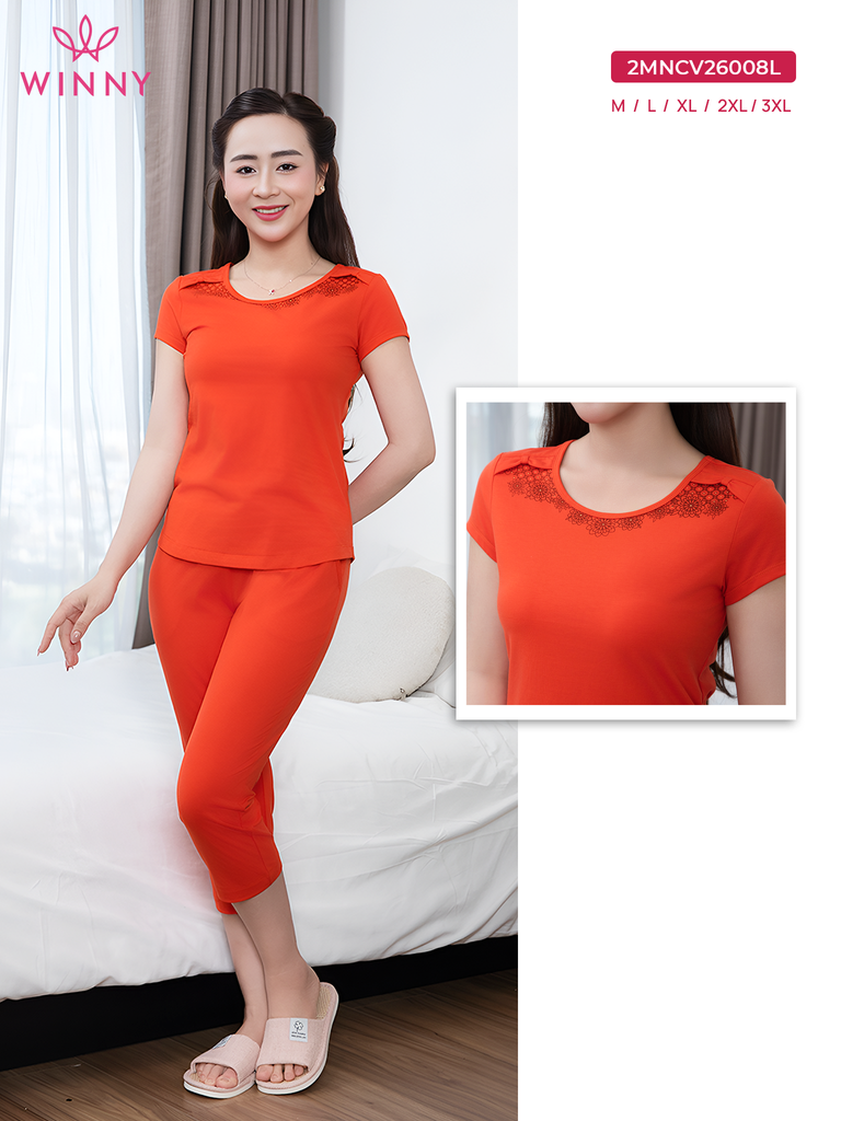 Bộ WONNER by WINNY mặc nhà cotton CVC quần lửng tay ngắn màu cam 2MNCV26008L