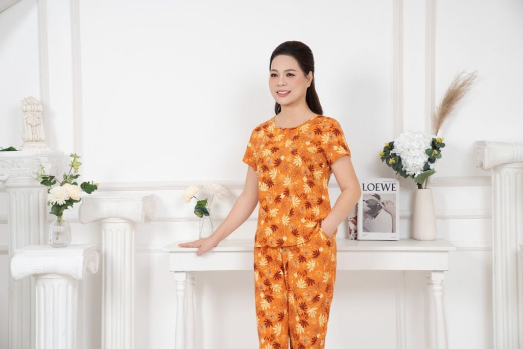 Bộ đồ mặc nhà trung niên Lanh quần dài tay ngắn  -  2MNLA25019D