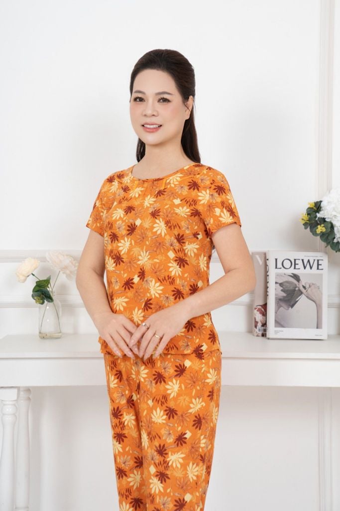 Bộ đồ mặc nhà trung niên Lanh quần dài tay ngắn  -  2MNLA25019D