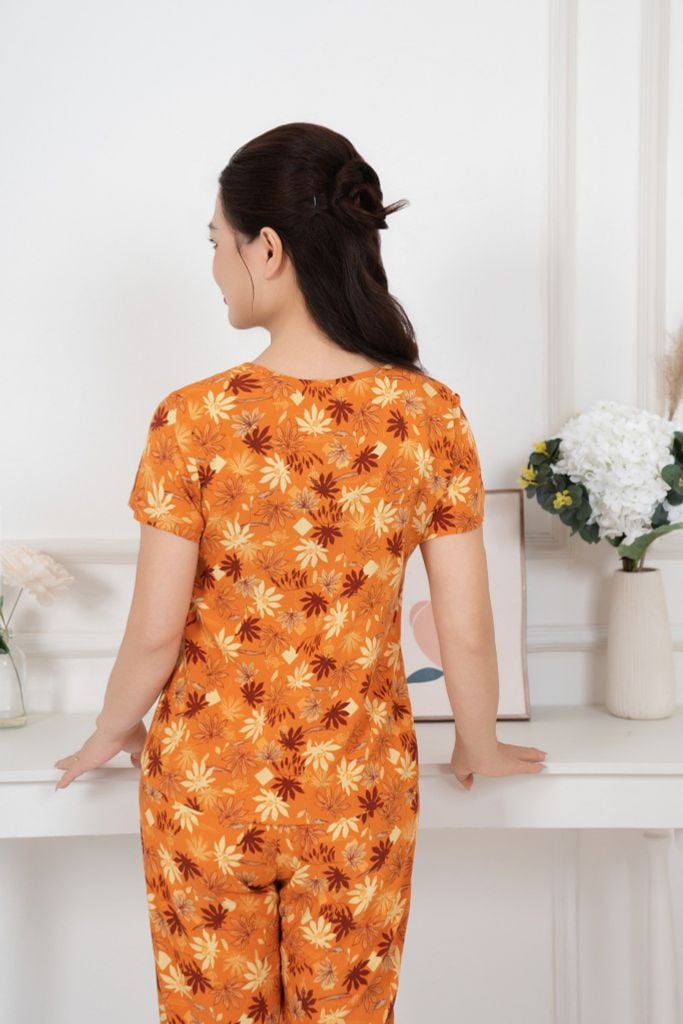 Bộ đồ mặc nhà trung niên Lanh quần dài tay ngắn  -  2MNLA25019D