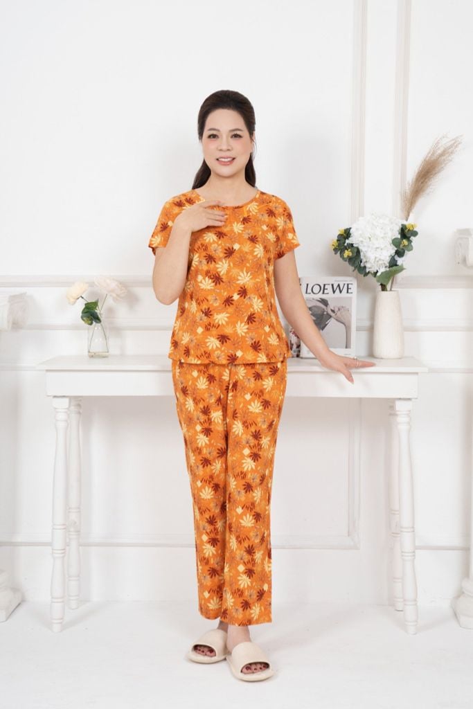 Bộ đồ mặc nhà trung niên Lanh quần dài tay ngắn  -  2MNLA25019D