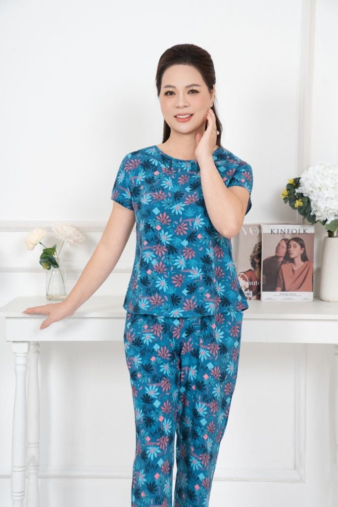 Bộ đồ mặc nhà trung niên Lanh quần dài tay ngắn  -  2MNLA25019D
