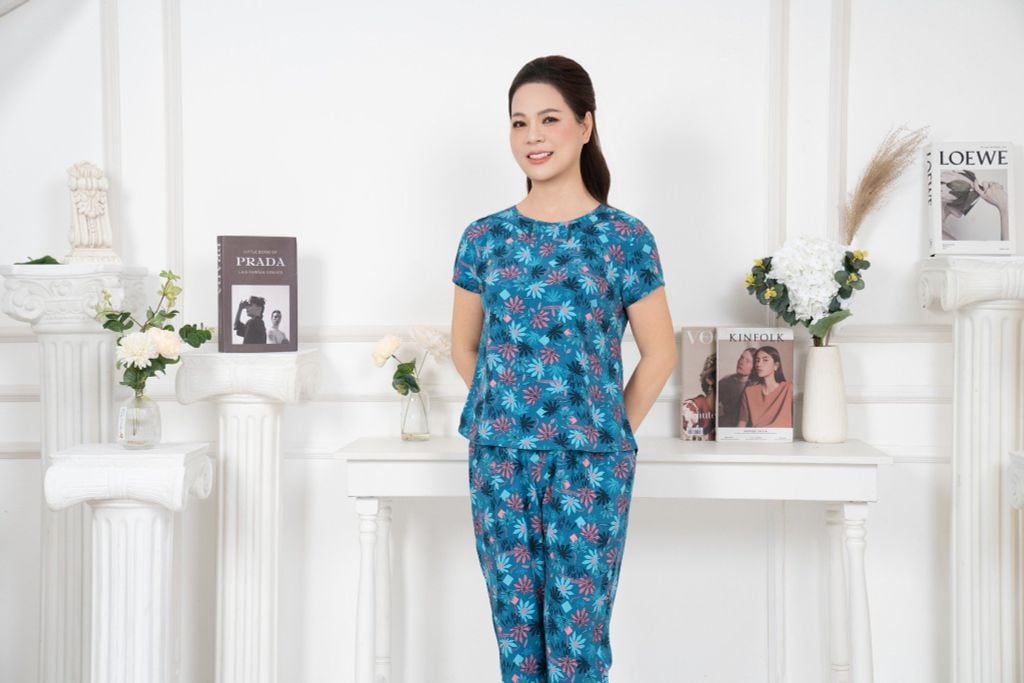 Bộ đồ mặc nhà trung niên Lanh quần dài tay ngắn  -  2MNLA25019D