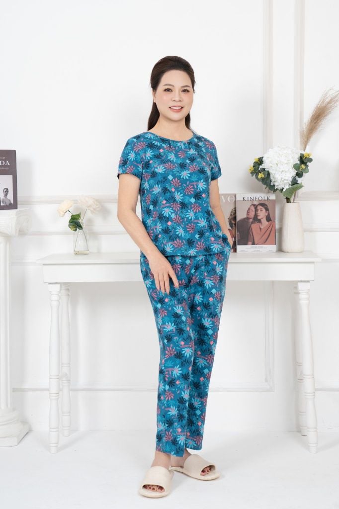 Bộ đồ mặc nhà trung niên Lanh quần dài tay ngắn  -  2MNLA25019D
