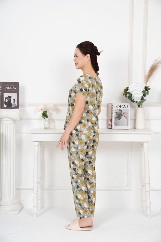 Bộ đồ mặc nhà trung niên Lanh quần dài tay ngắn  -  2MNLA25019D