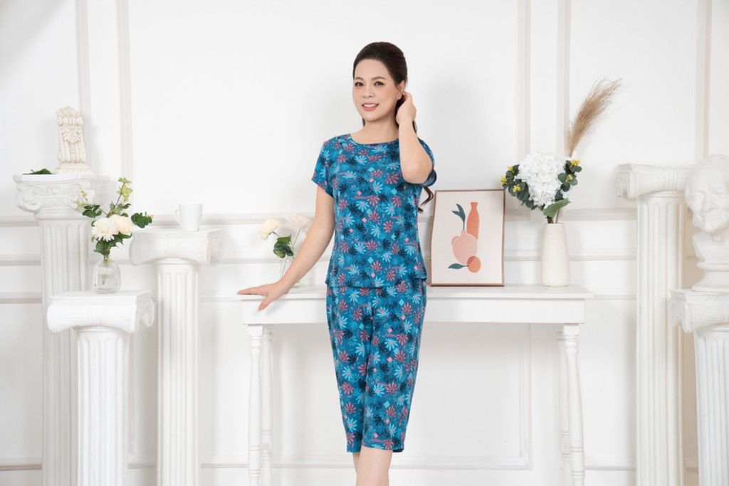 Bộ đồ mặc nhà trung niên Lanh quần lửng tay ngắn  -  2MNLA25020N